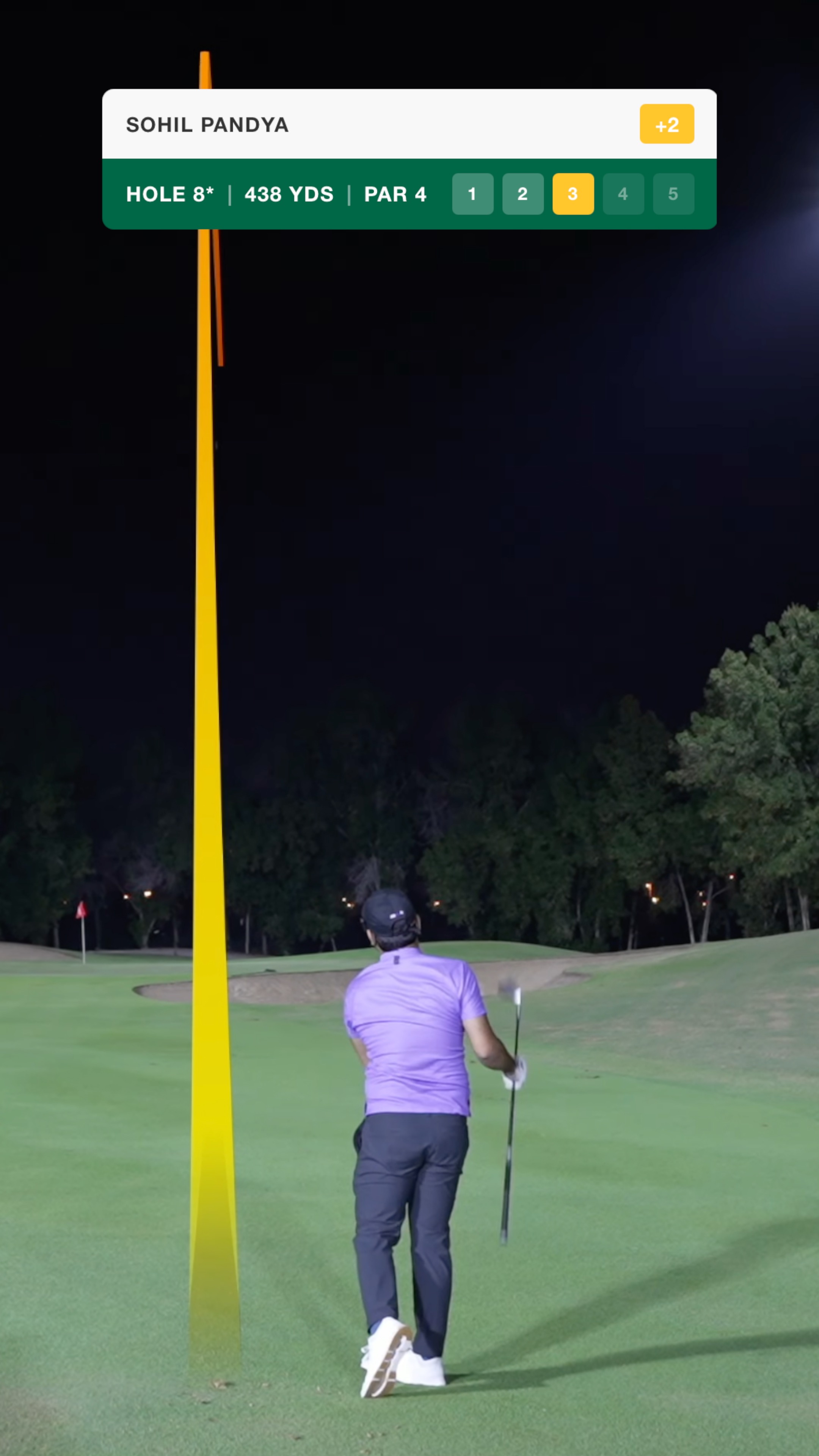 Same night golf footage with a professional per-hole overlay applied