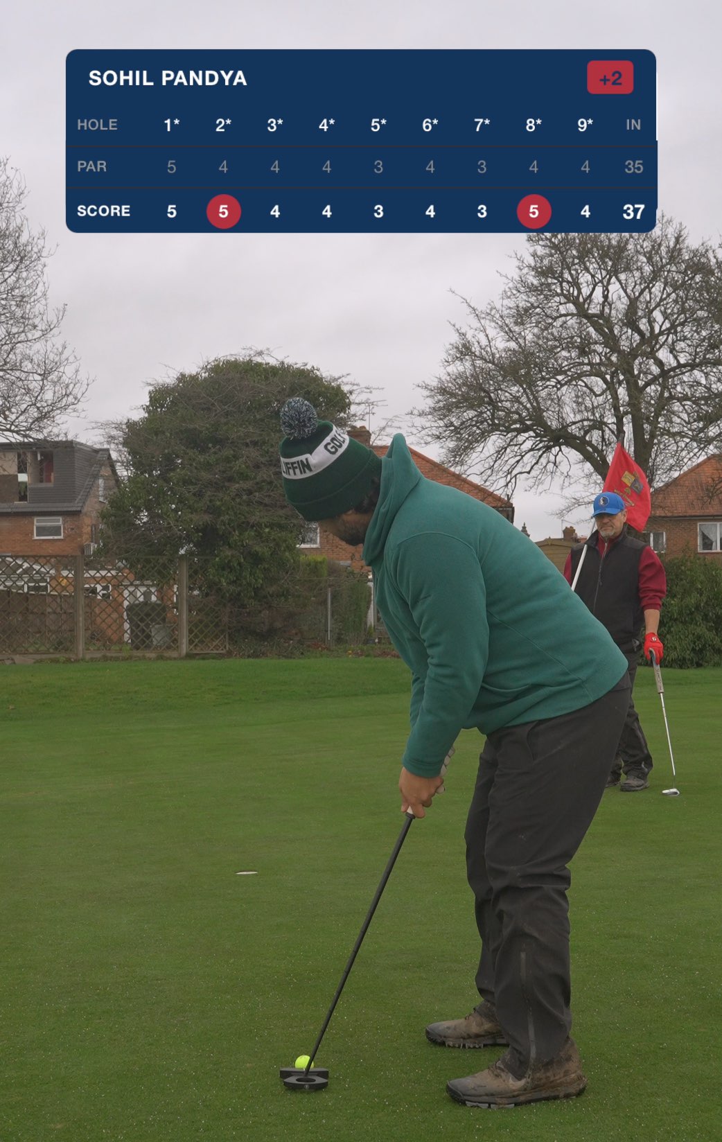 Full scorecard table overlay showing scores for all holes played